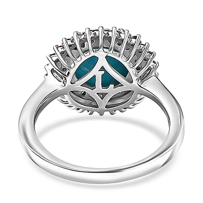 AAA Sleeping Beauty Turquoise and Luxuriant Lab Grown Multi Diamond SI 3.10 ctw Imperial Firework Ring in Rhodium Over Sterling Silver (Size 10.0)