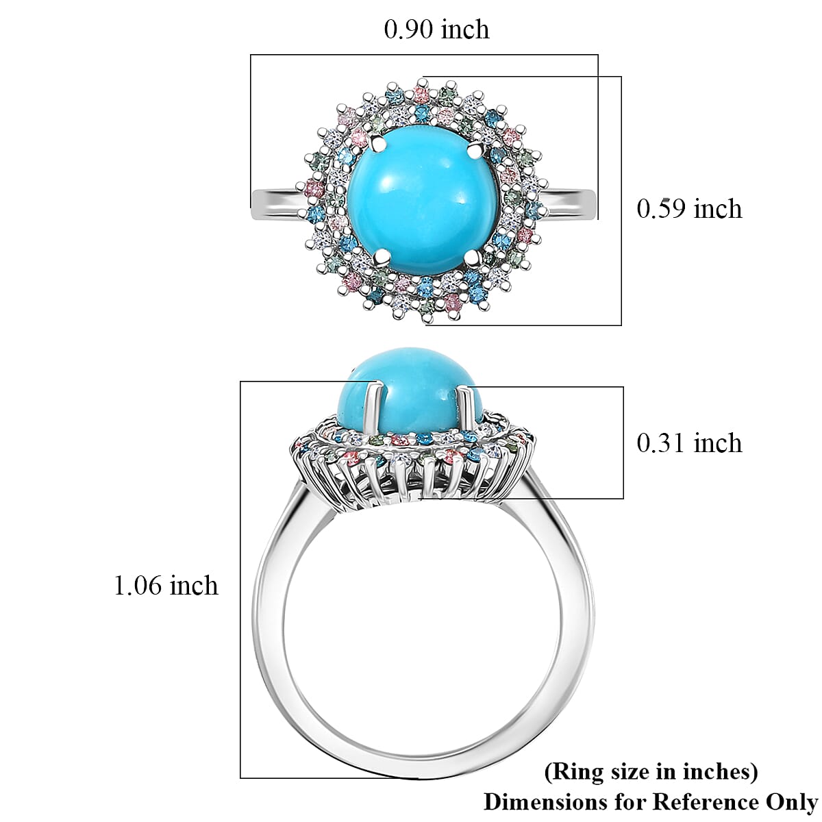 AAA Sleeping Beauty Turquoise and Luxuriant Lab Grown Multi Diamond SI 3.10 ctw Imperial Firework Ring in Rhodium Over Sterling Silver (Size 10.0)