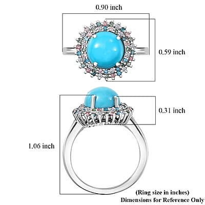 AAA Sleeping Beauty Turquoise and Luxuriant Lab Grown Multi Diamond SI 3.10 ctw Imperial Firework Ring in Rhodium Over Sterling Silver (Size 10.0)
