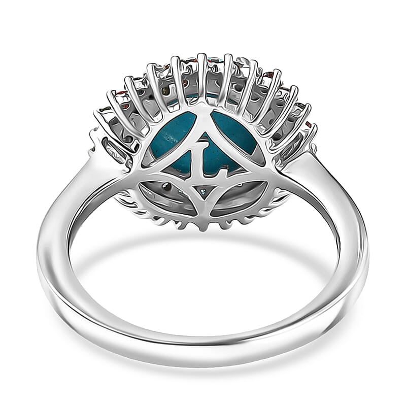 AAA Sleeping Beauty Turquoise and Luxuriant Lab Grown Multi Diamond SI 3.10 ctw Imperial Firework Ring in Rhodium Over Sterling Silver (Size 6.0)