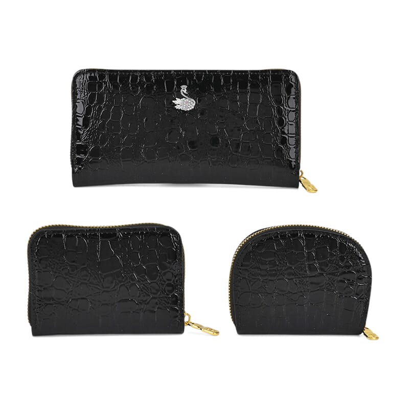 La Marey Black Crocodile Faux Leather 3pcs Giftbox, Wallet and 2pcs Card Wallets