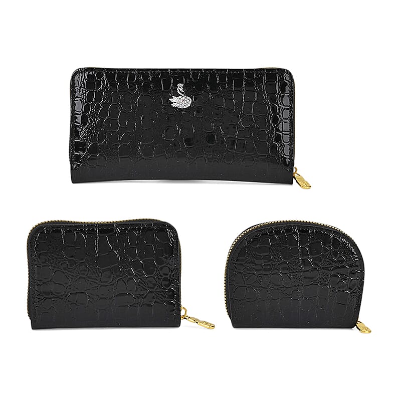 La Marey Black Crocodile Faux Leather 3pcs Giftbox, Wallet and 2pcs Card Wallets