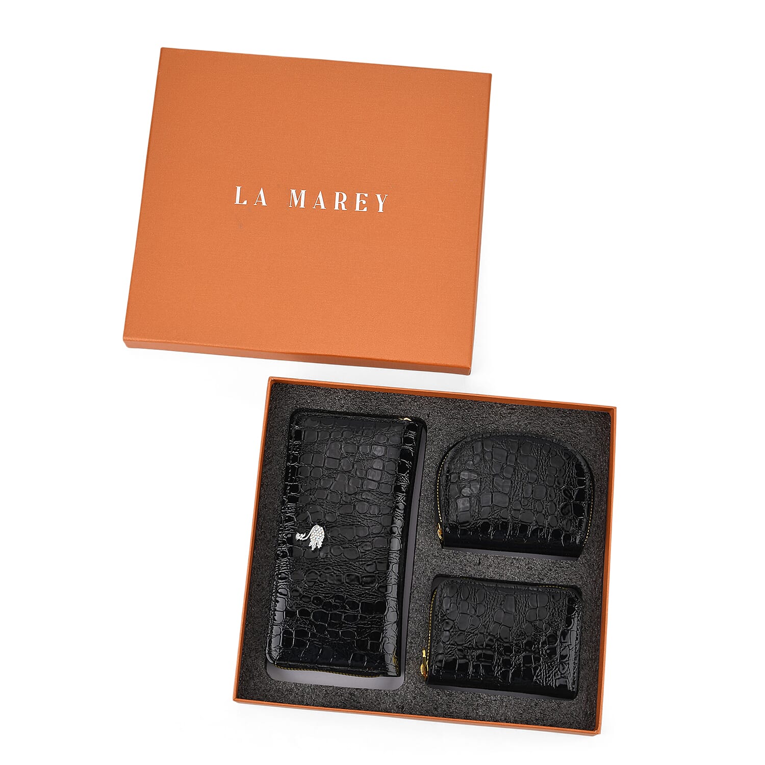 La Marey Black Crocodile Faux Leather 3pcs Giftbox, Wallet and 2pcs Card Wallets