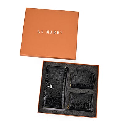 La Marey Black Crocodile Faux Leather 3pcs Giftbox, Wallet and 2pcs Card Wallets
