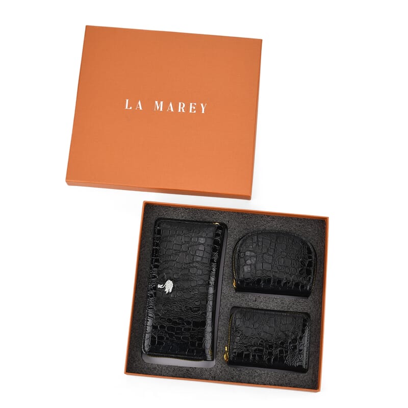 La Marey Black Crocodile Faux Leather 3pcs Giftbox, Wallet and 2pcs Card Wallets