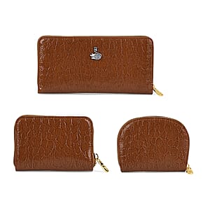 La Marey Brown Crocodile Faux Leather 3pcs Giftbox, Wallet and 2pcs Card Wallets