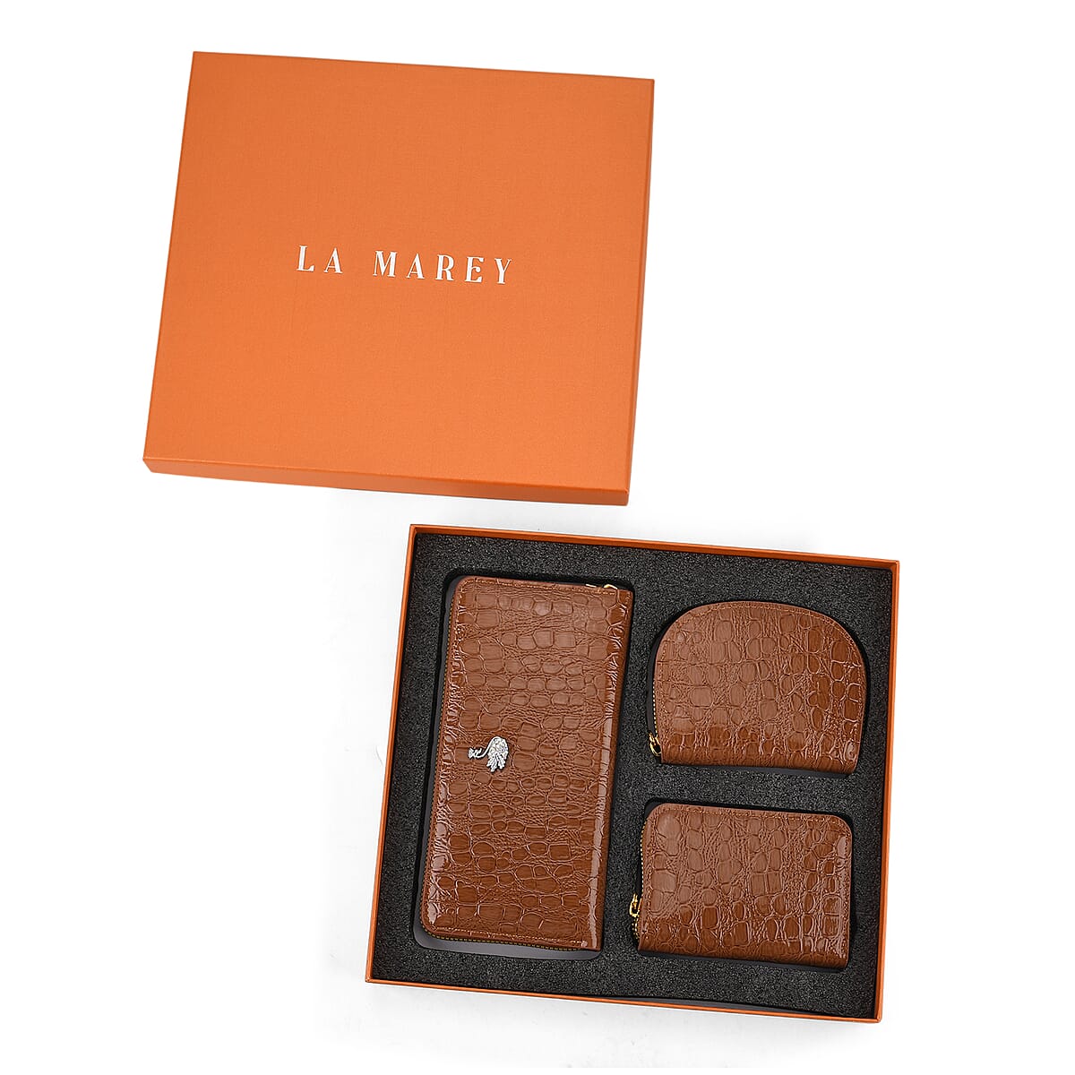La Marey Brown Crocodile Faux Leather 3pcs Giftbox, Wallet and 2pcs Card Wallets image number 5