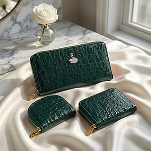 La Marey Green Crocodile Faux Leather 3pcs Giftbox, Wallet and 2pcs Card Wallets