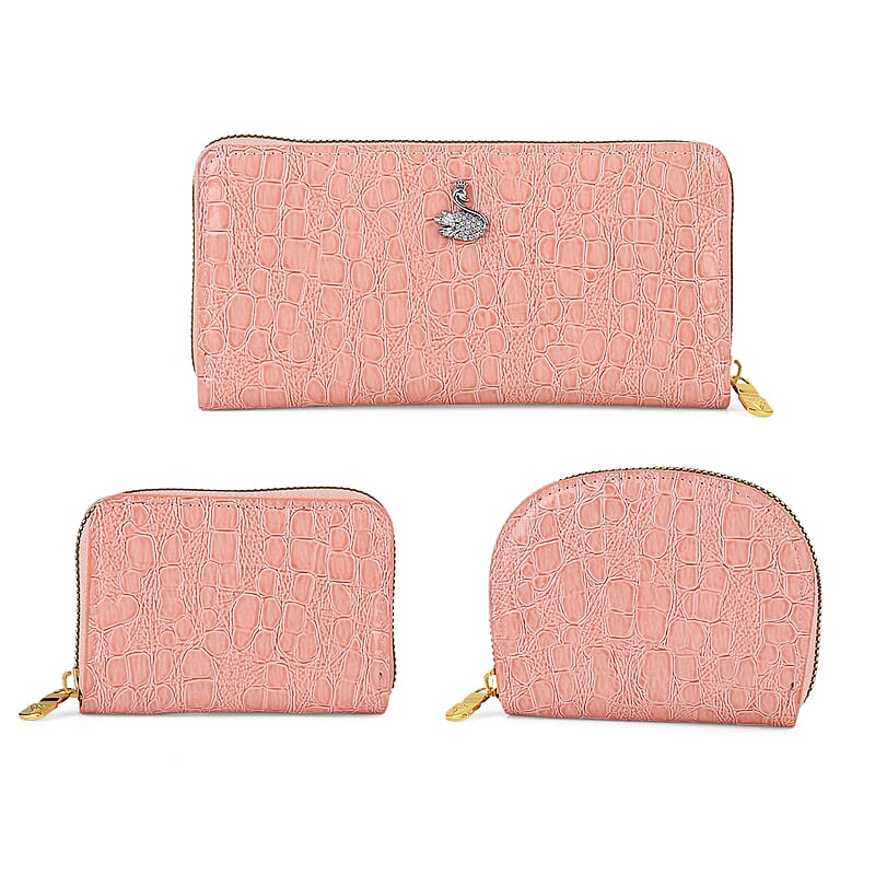 La Marey Pink Crocodile Faux Leather 3pcs Giftbox, Wallet and 2pcs Card Wallets