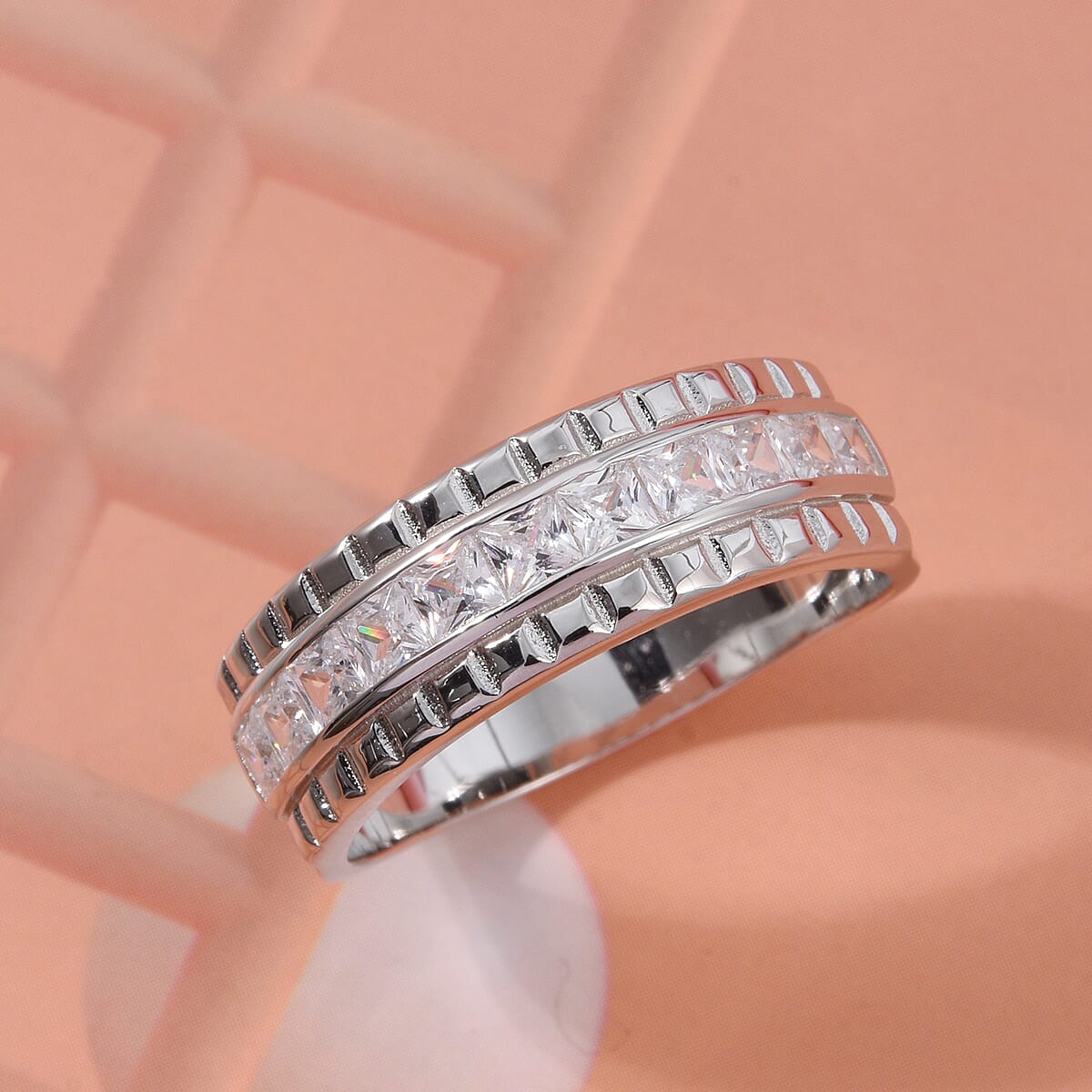 Simulated Diamond 2.00 ctw Ring in Rhodium Over Sterling Silver (Size 10.0) image number 1