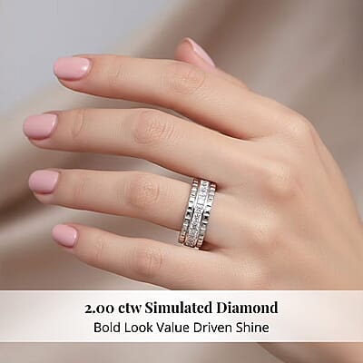 Simulated Diamond 2.00 ctw Ring in Rhodium Over Sterling Silver (Size 8.0)