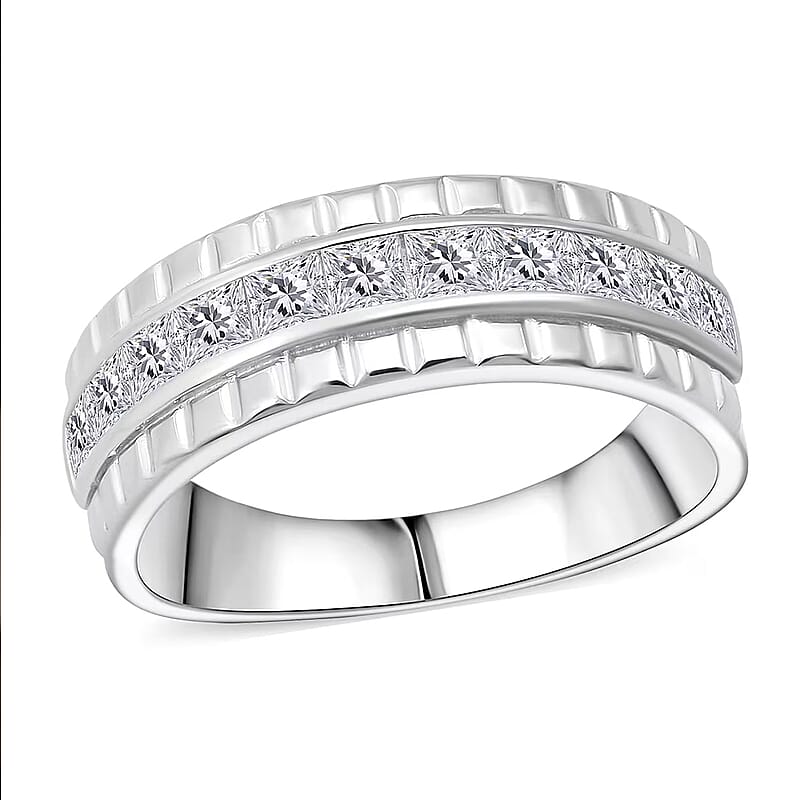 Simulated Diamond 2.00 ctw Ring in Rhodium Over Sterling Silver (Size 9.0)