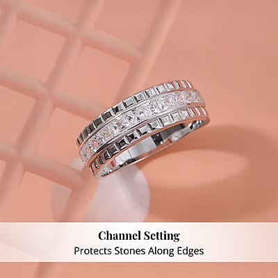 Simulated Diamond 2.00 ctw Ring in Rhodium Over Sterling Silver (Size 9.0)