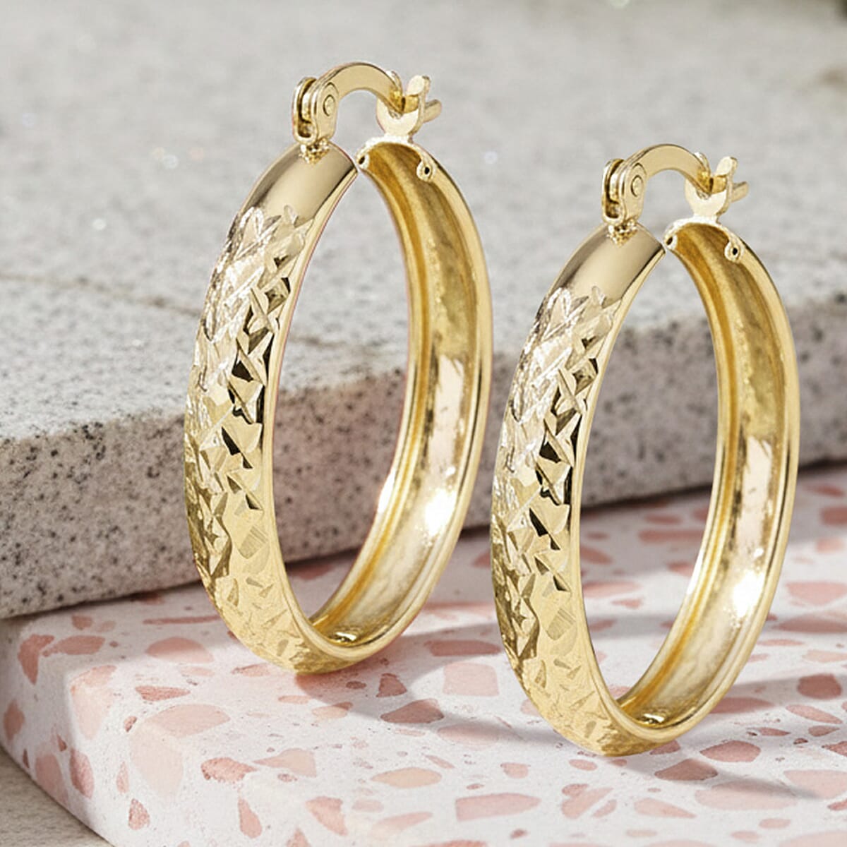 Doorbuster 14K Yellow Gold Over Sterling Silver Diamond Cut Hoop Earrings 2.60 Grams image number 1