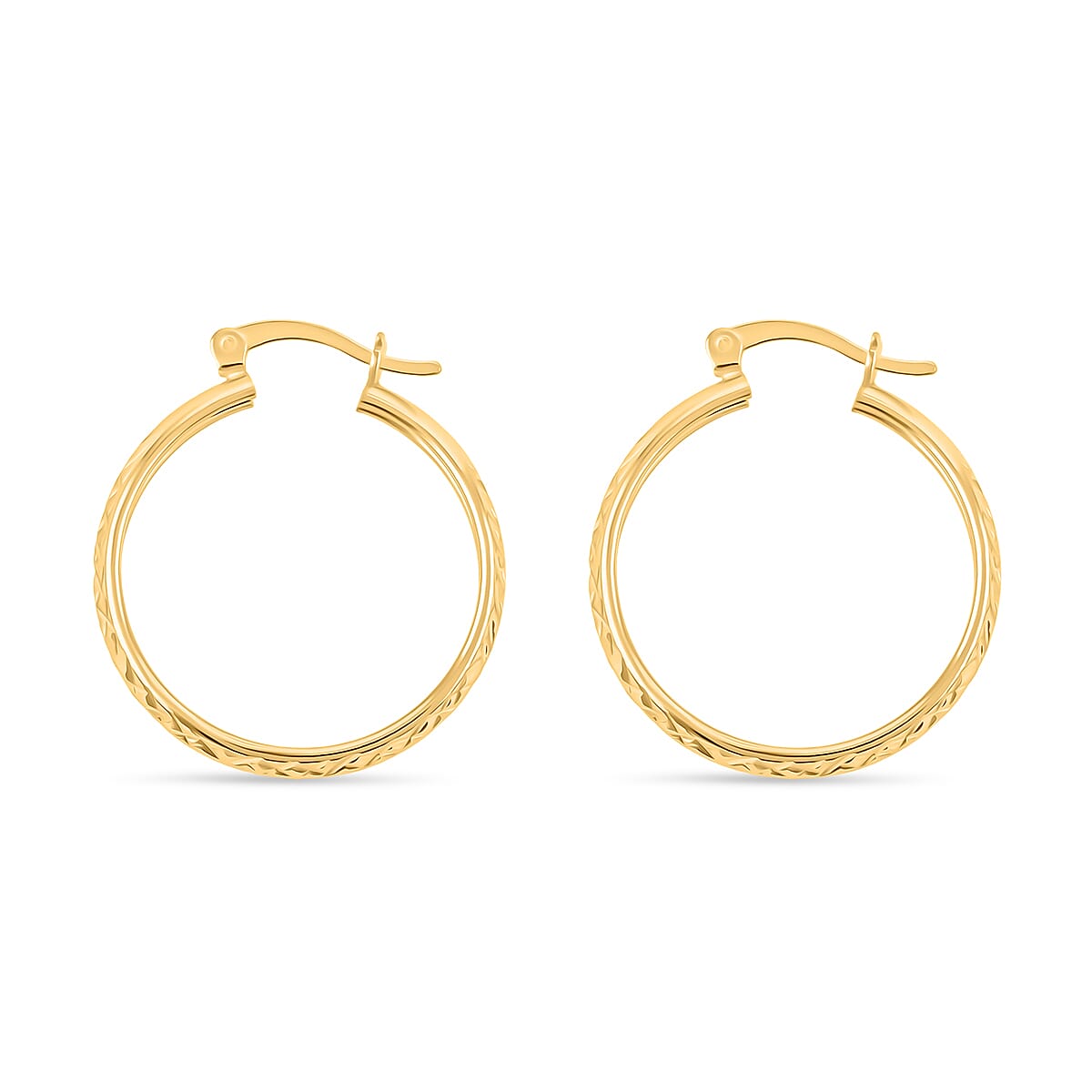 14K Yellow Gold Over Sterling Silver Diamond Cut Hoop Earrings 2.60 Grams