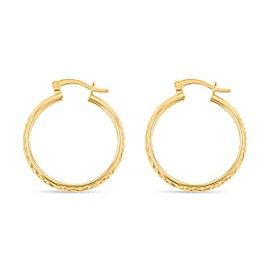  14K Yellow Gold Over Sterling Silver Diamond Cut Hoop Earrings 2.60 Grams