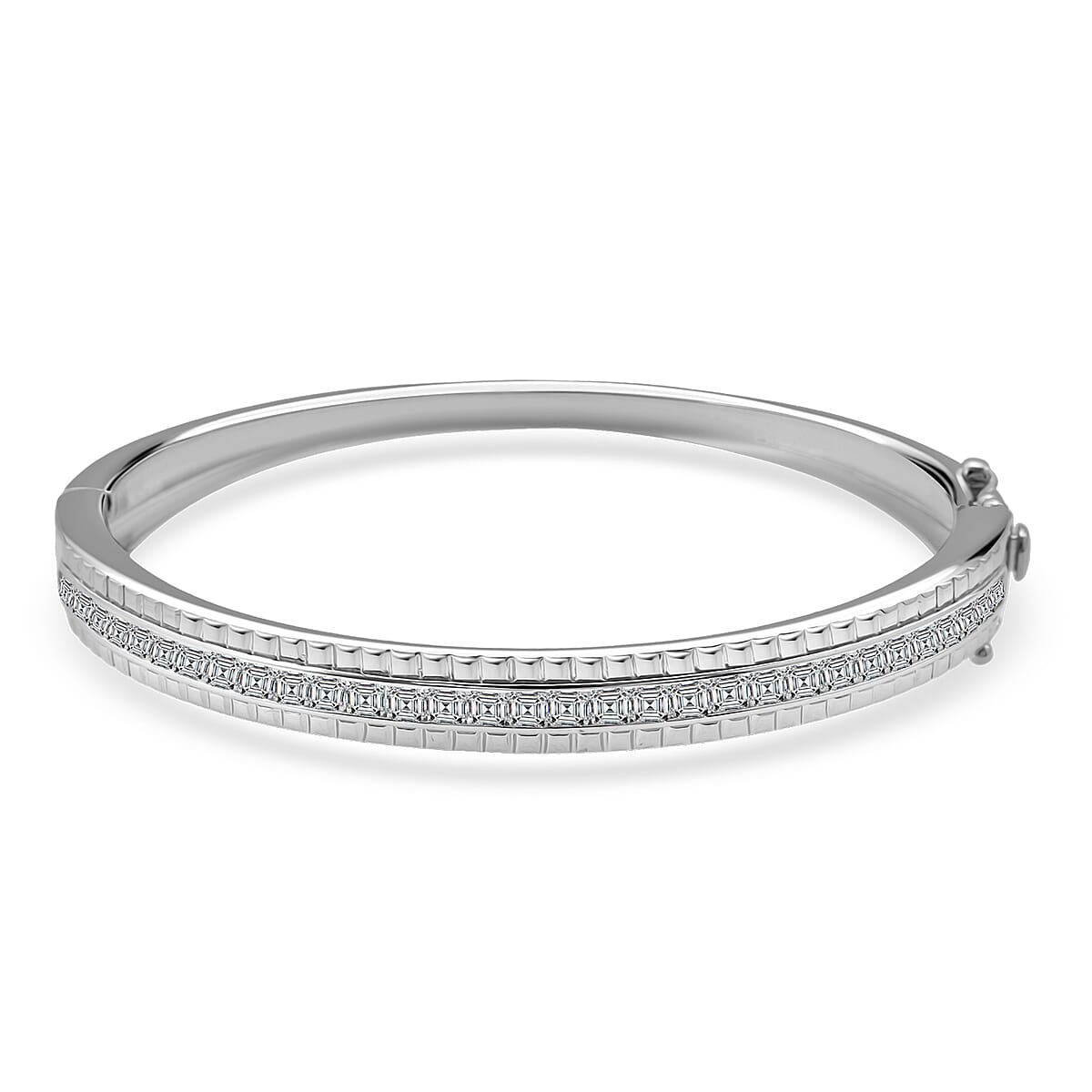 Simulated Diamond 6.00 ctw Bangle Bracelet in Rhodium Over Sterling Silver (7.25 In) image number 0