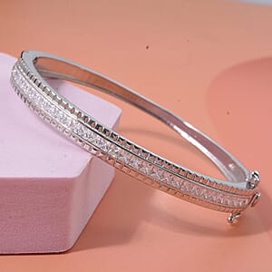 Simulated Diamond 6.00 ctw Bangle Bracelet in Rhodium Over Sterling Silver (7.25 In)