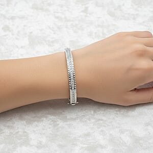 Simulated Diamond 6.00 ctw Bangle Bracelet in Rhodium Over Sterling Silver (7.25 In)