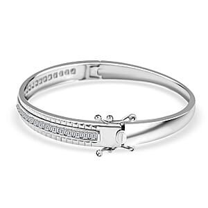 Simulated Diamond 6.00 ctw Bangle Bracelet in Rhodium Over Sterling Silver (7.25 In)