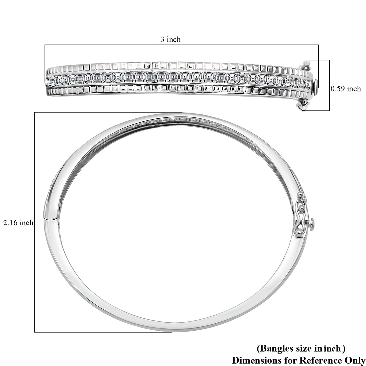 Simulated Diamond 6.00 ctw Bangle Bracelet in Rhodium Over Sterling Silver (7.25 In) image number 5