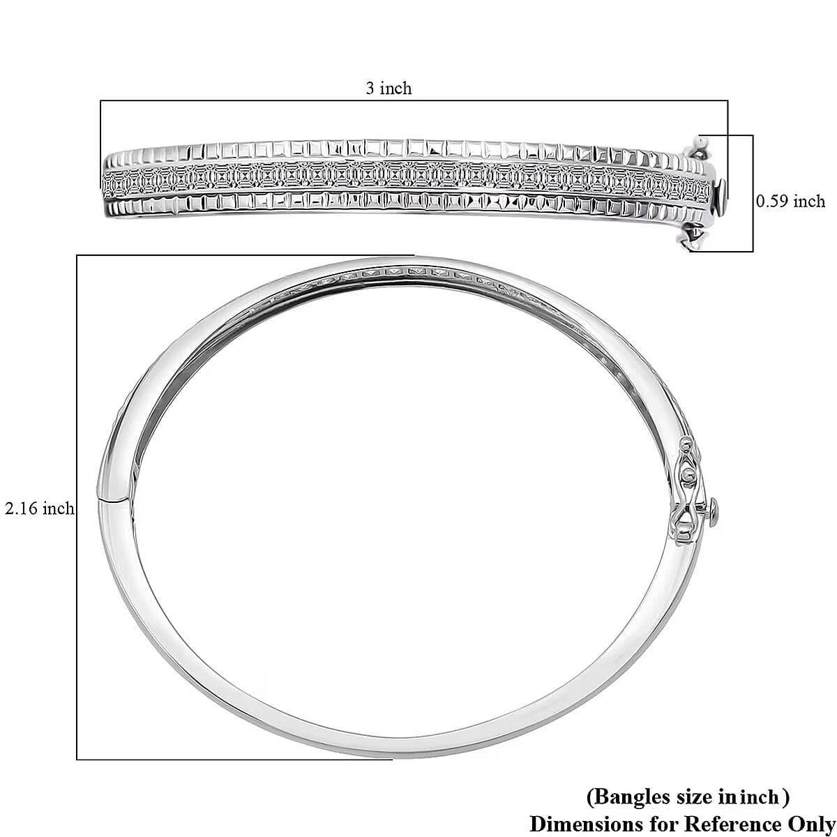 Simulated Diamond 6.00 ctw Bangle Bracelet in Rhodium Over Sterling Silver (7.25 In) image number 6