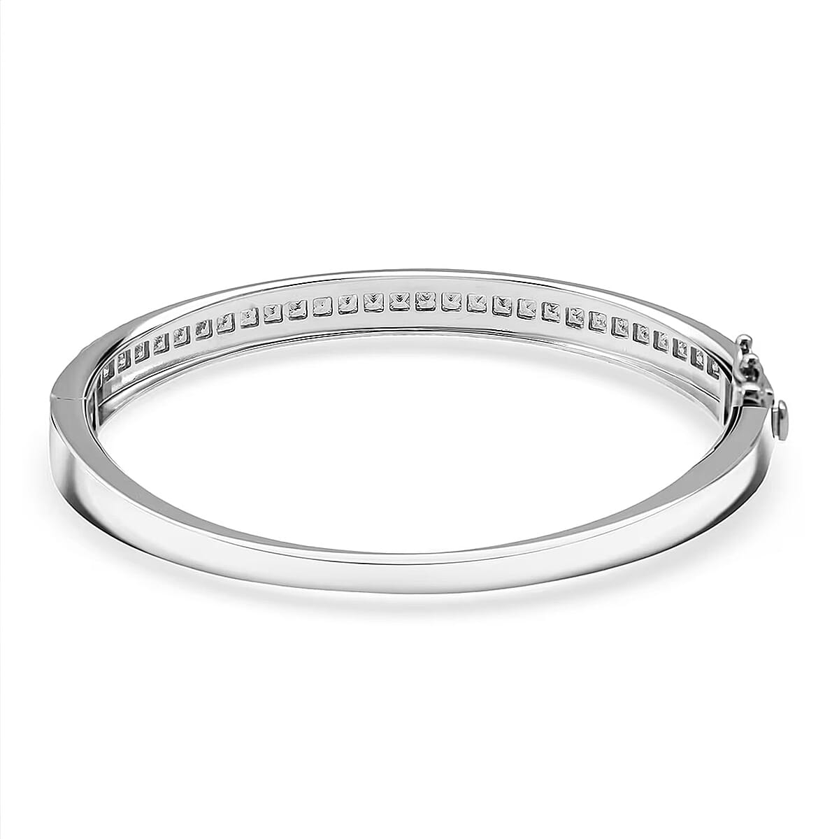 Simulated Diamond 6.00 ctw Bangle Bracelet in Rhodium Over Sterling Silver (7.25 In) image number 7