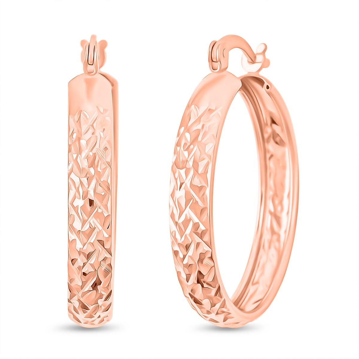14K Rose Gold Over Sterling Silver Diamond Cut Hoop Earrings 2.60 Grams