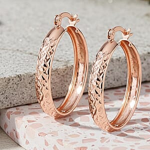  14K Rose Gold Over Sterling Silver Diamond Cut Hoop Earrings 2.60 Grams