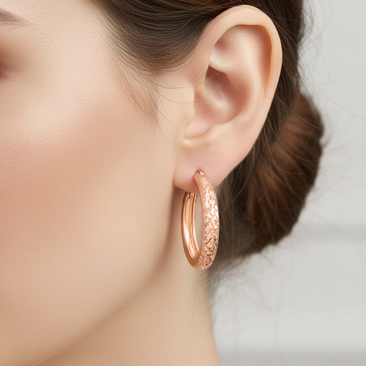 Doorbuster 14K Rose Gold Over Sterling Silver Diamond Cut Hoop Earrings 2.60 Grams image number 2