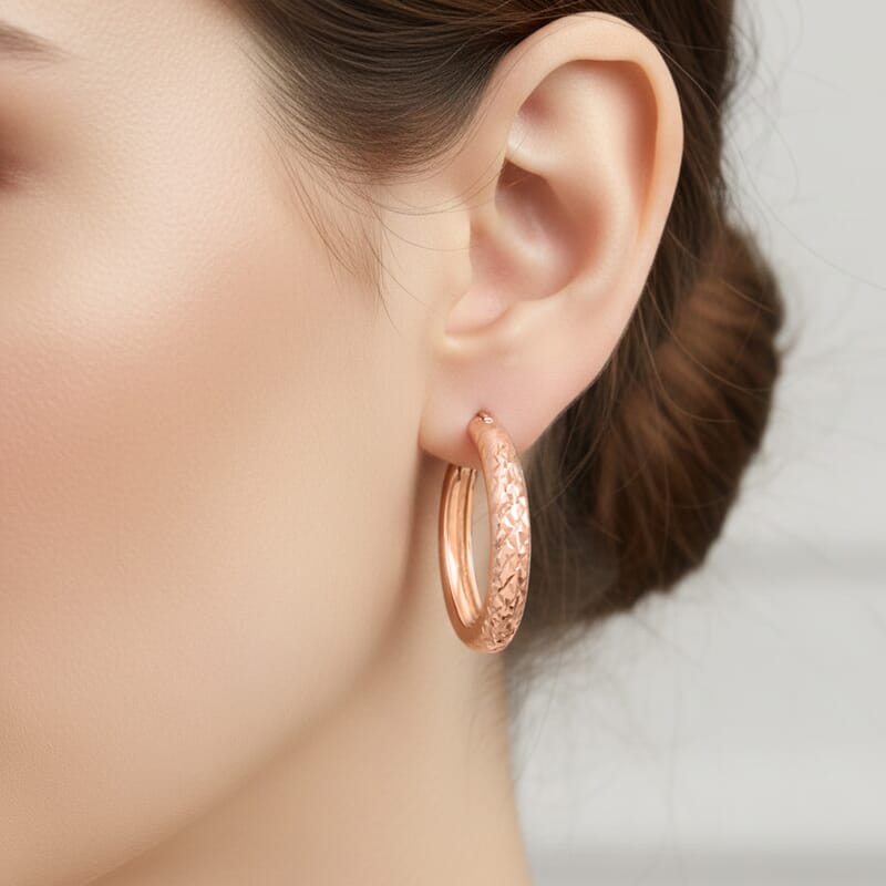14K Rose Gold Over Sterling Silver Diamond Cut Hoop Earrings 2.60 Grams
