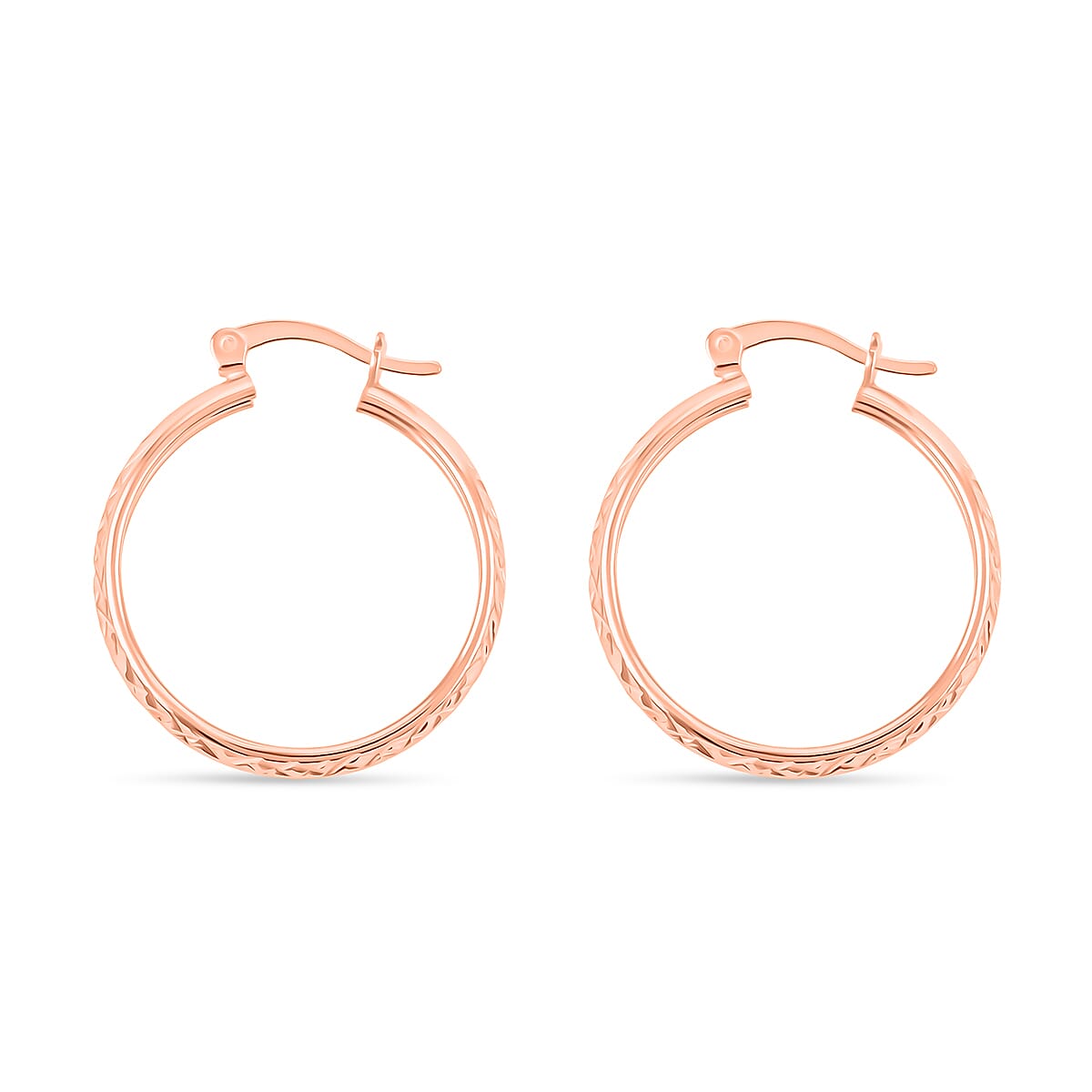 14K Rose Gold Over Sterling Silver Diamond Cut Hoop Earrings 2.60 Grams