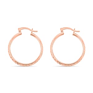  14K Rose Gold Over Sterling Silver Diamond Cut Hoop Earrings 2.60 Grams