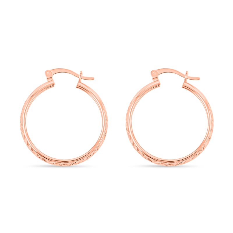 14K Rose Gold Over Sterling Silver Diamond Cut Hoop Earrings 2.60 Grams