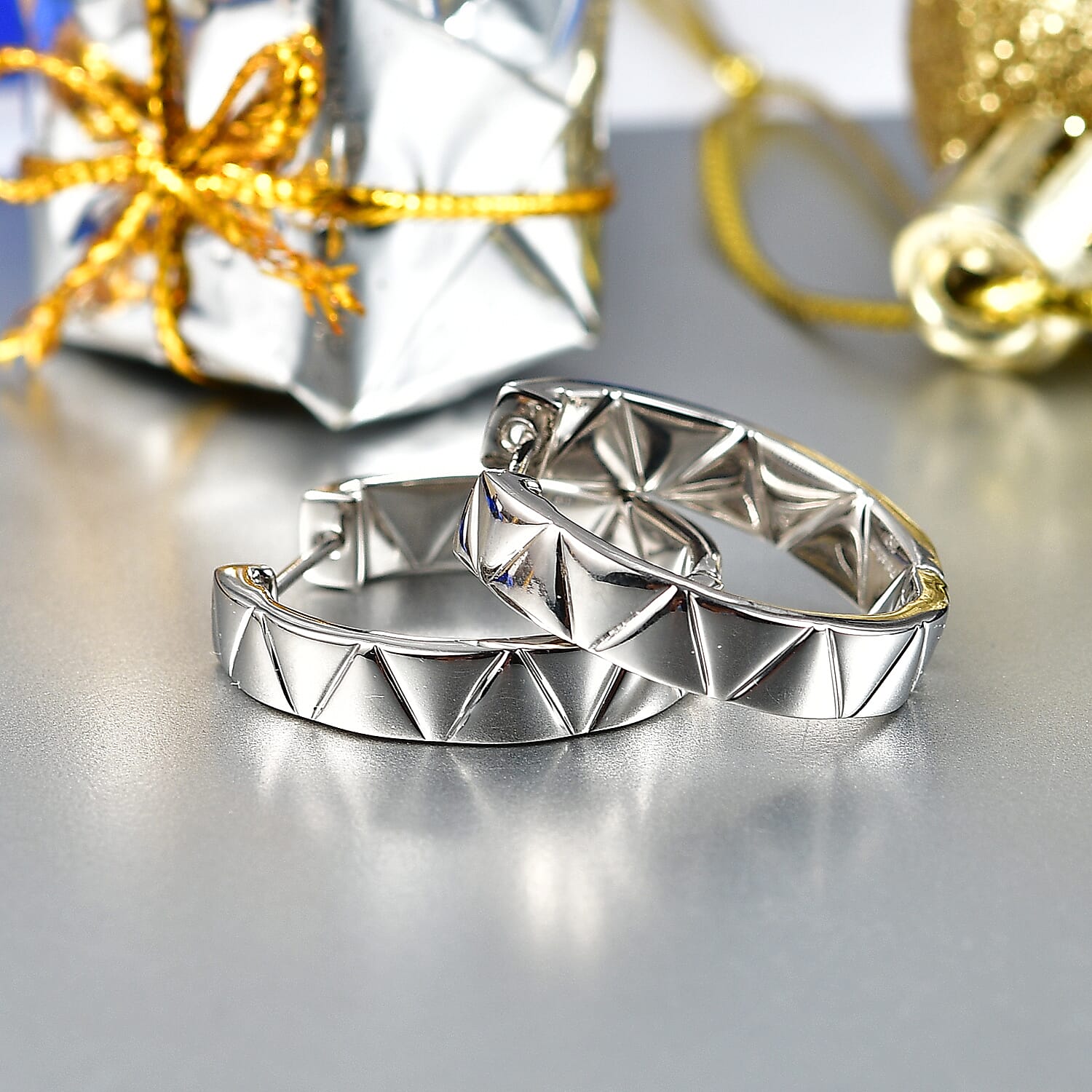 Triangular Architecture Hoop Earrings in 950 Palladium 7 Grams
