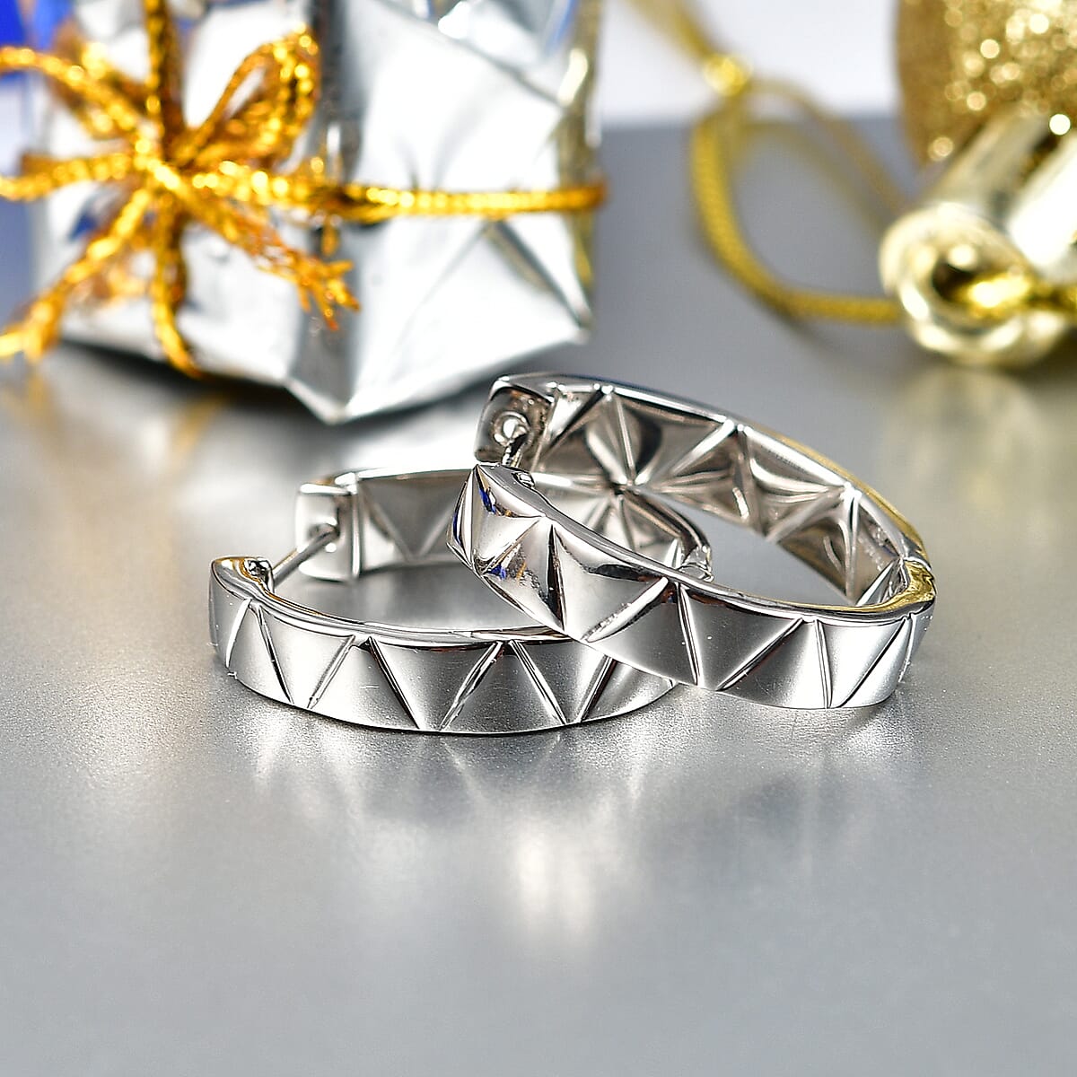 Triangular Architecture Hoop Earrings in 950 Palladium 7 Grams image number 1