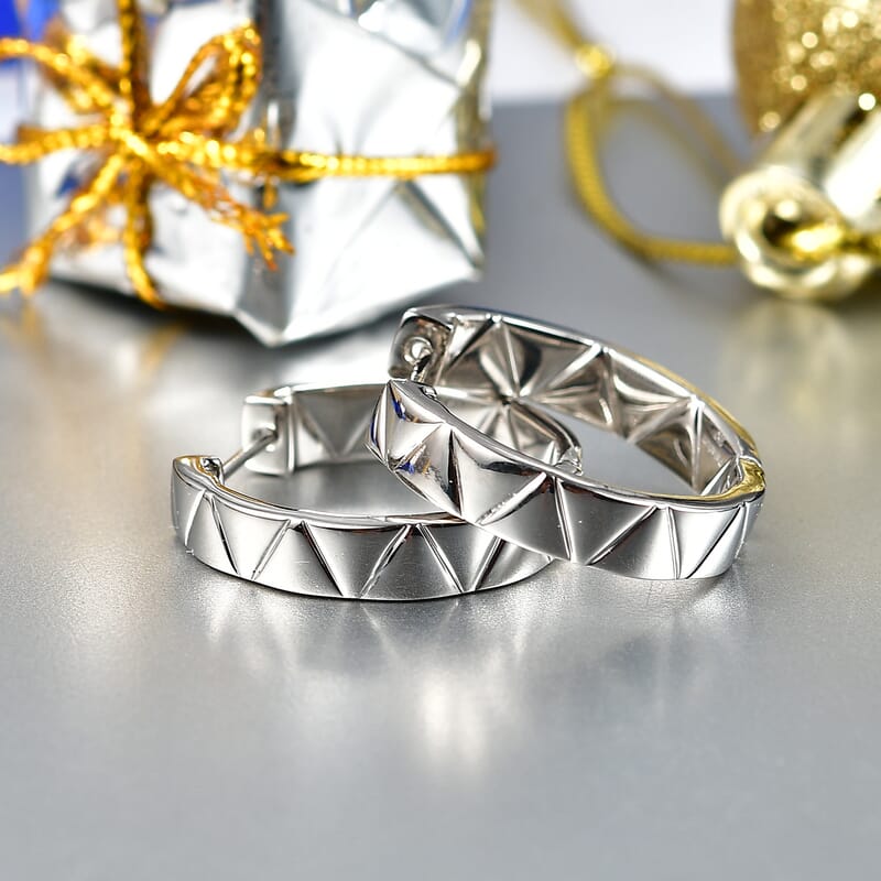 Triangular Architecture Hoop Earrings in 950 Palladium 7 Grams