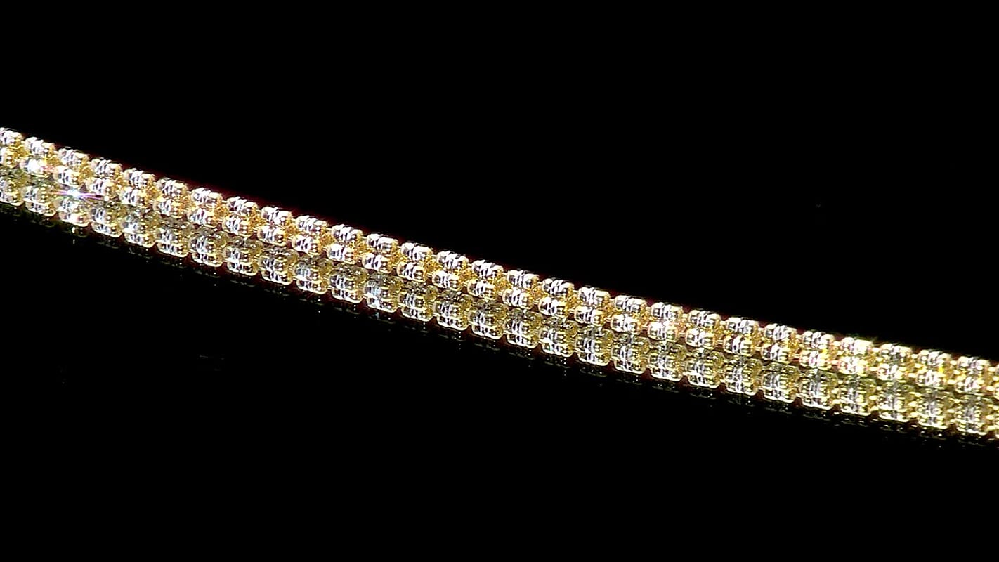 Italian 14K YG and Rhodium Over Sterling Silver Diamond Cut ICE Round Chain 3 Row Bracelet (7.00 In) (7.7 g)