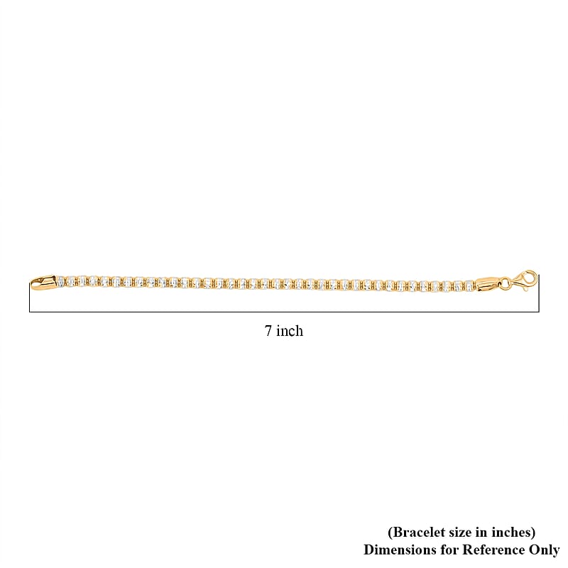  Italian 14K YG and Rhodium Over Sterling Silver Diamond Cut ICE Round Chain 3 Row Bracelet (7.00 In) 7.7 Grams