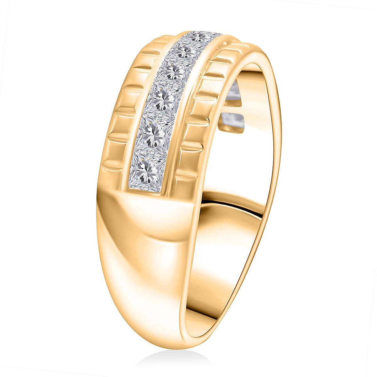 Simulated Diamond 2.00 ctw Ring in 18K Yellow Gold Over Sterling Silver (Size 8.0) image number 3