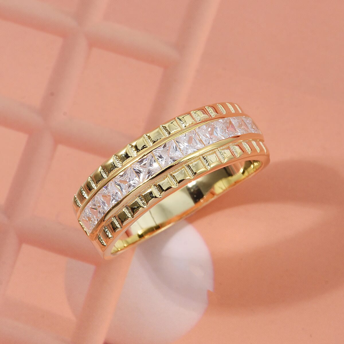 Simulated Diamond 2.00 ctw Ring in 18K Yellow Gold Over Sterling Silver (Size 9.0) image number 1