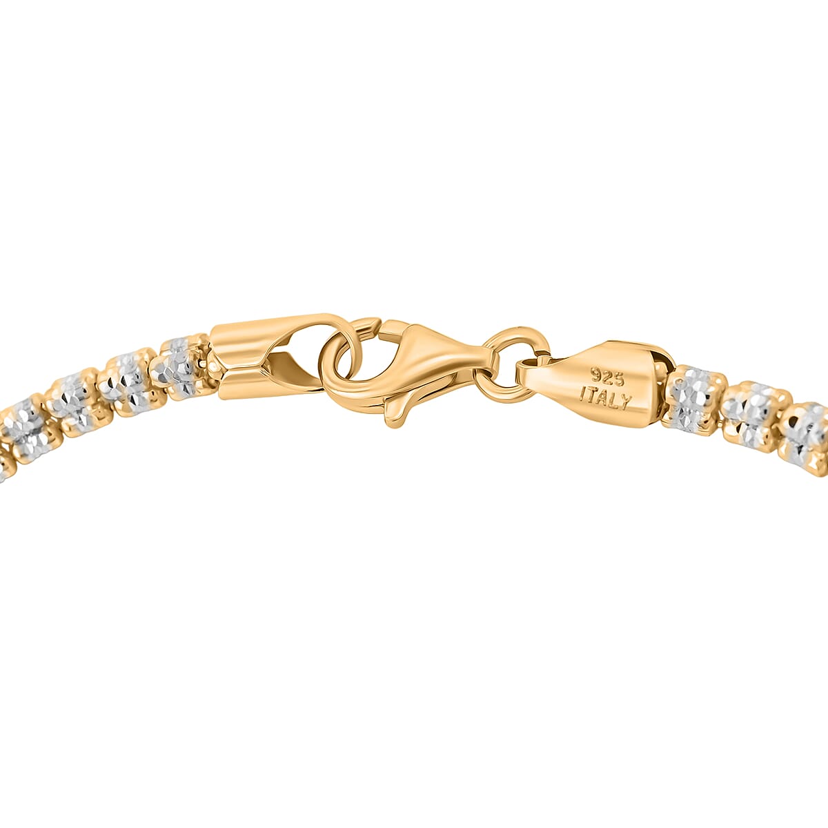 Doorbuster Italian 14K YG and Rhodium Over Sterling Silver Diamond Cut ICE Round Chain 3 Row Bracelet (7.50 In) 8.17 Grams image number 3