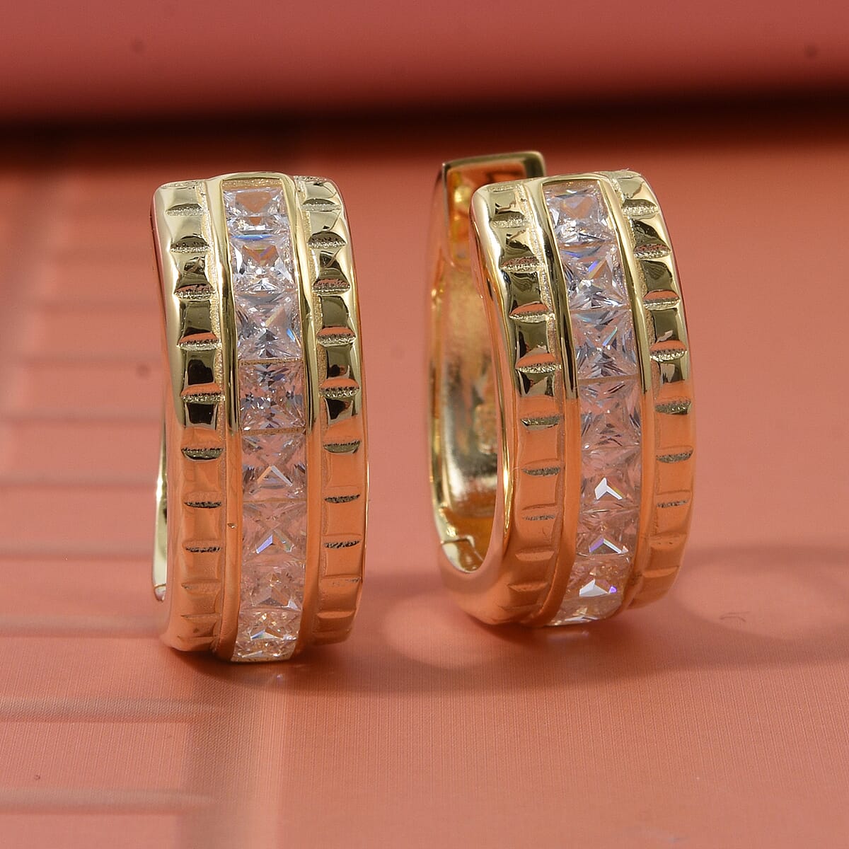 Simulated Diamond 3.25 ctw Earrings in 18K Yellow Gold Over Sterling Silver image number 1