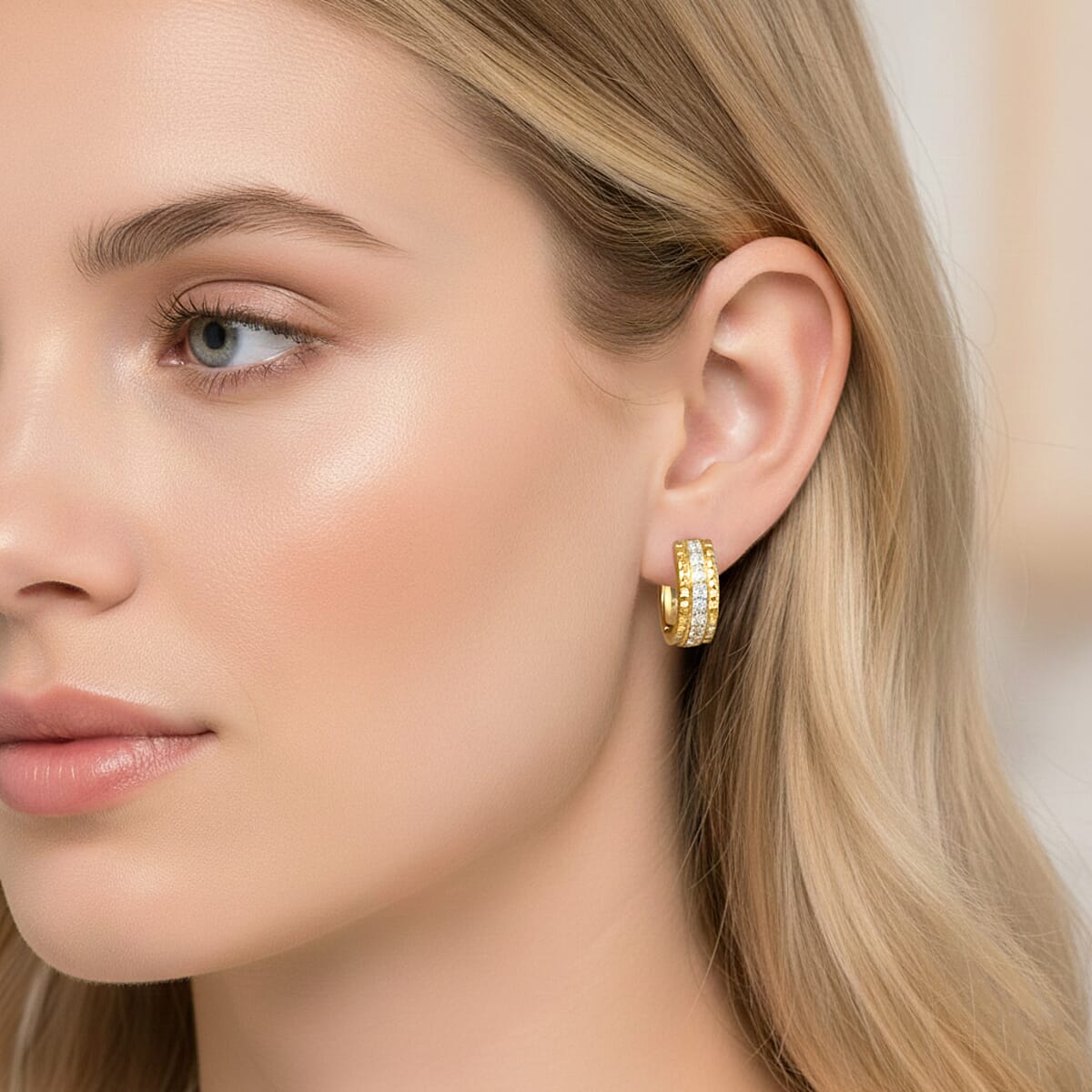 Simulated Diamond 3.25 ctw Earrings in 18K Yellow Gold Over Sterling Silver image number 2