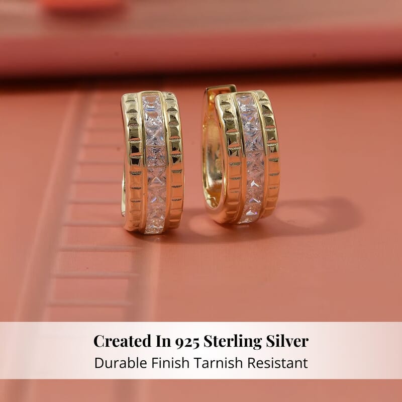 Simulated Diamond 3.25 ctw Earrings in 18K Yellow Gold Over Sterling Silver