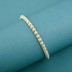 Doorbuster Italian 14K YG and Rhodium Over Sterling Silver Diamond Cut ICE Round Chain 3 Row Bracelet (8.00 In) 8.43 Grams
