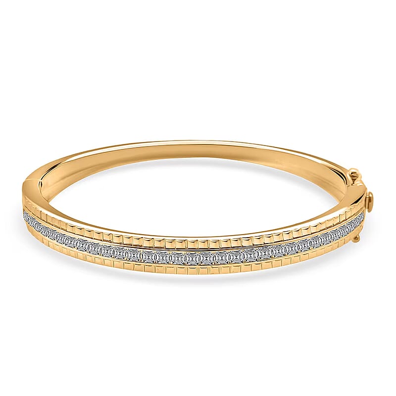 Simulated Diamond 6.00 ctw Bangle Bracelet in 18K Yellow Gold Over Sterling Silver (7.25 In)
