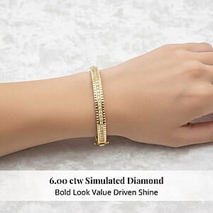 Simulated Diamond 6.00 ctw Bangle Bracelet in 18K Yellow Gold Over Sterling Silver (7.25 In)