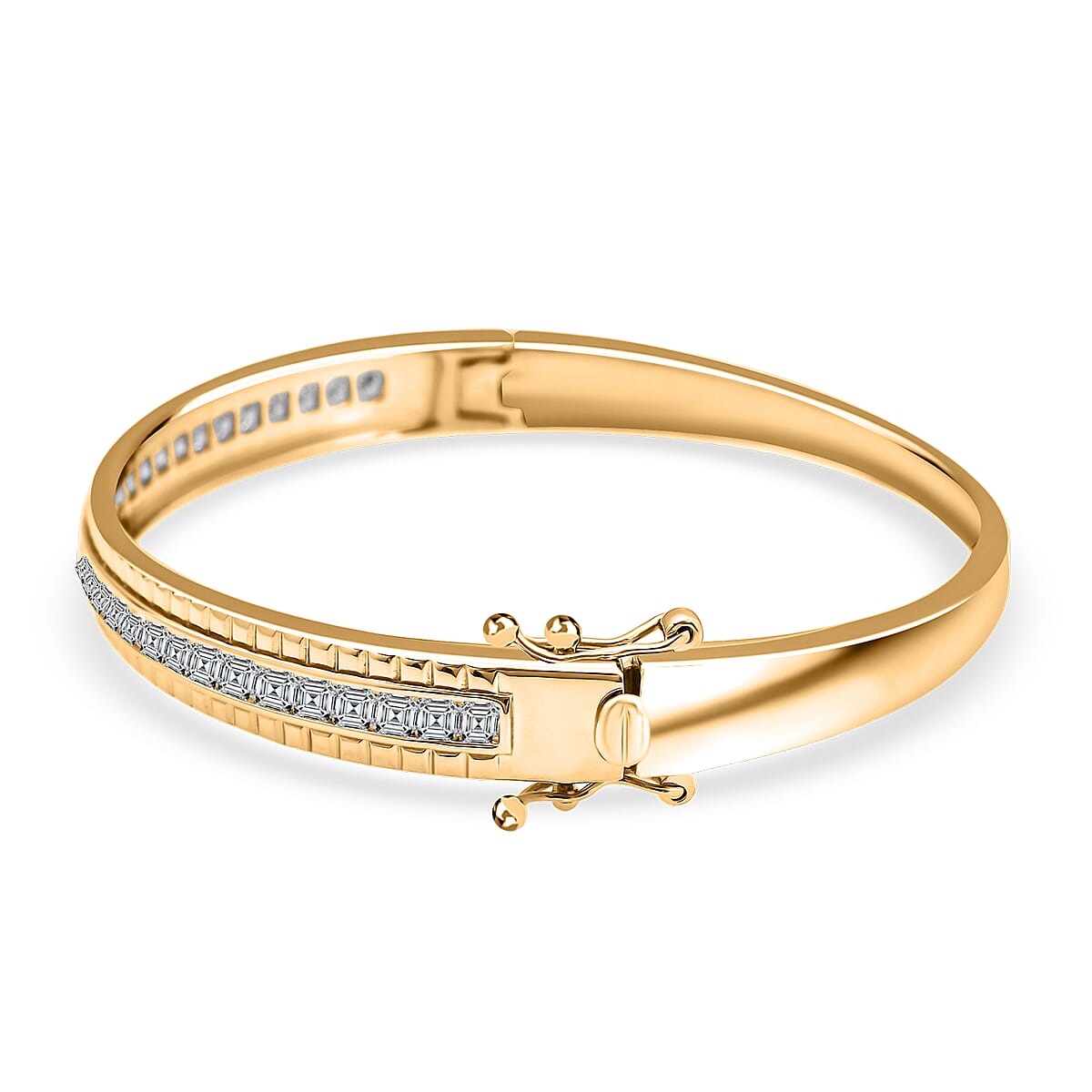 Simulated Diamond 6.00 ctw Bangle Bracelet in 18K Yellow Gold Over Sterling Silver (7.25 In) image number 3
