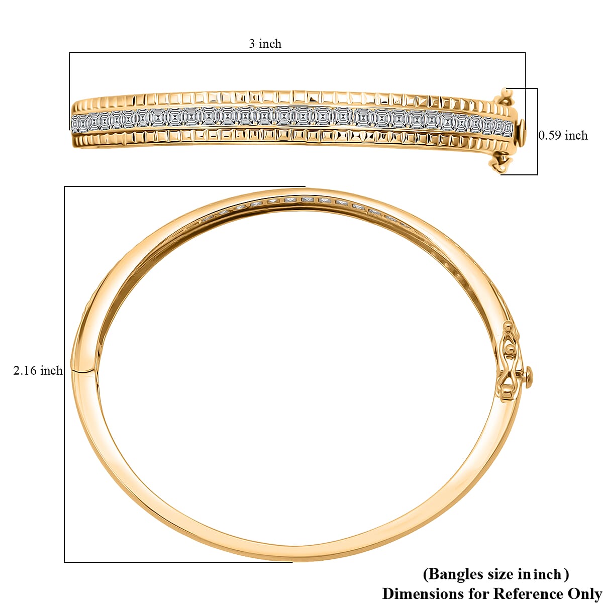 Simulated Diamond 6.00 ctw Bangle Bracelet in 18K Yellow Gold Over Sterling Silver (7.25 In) image number 5